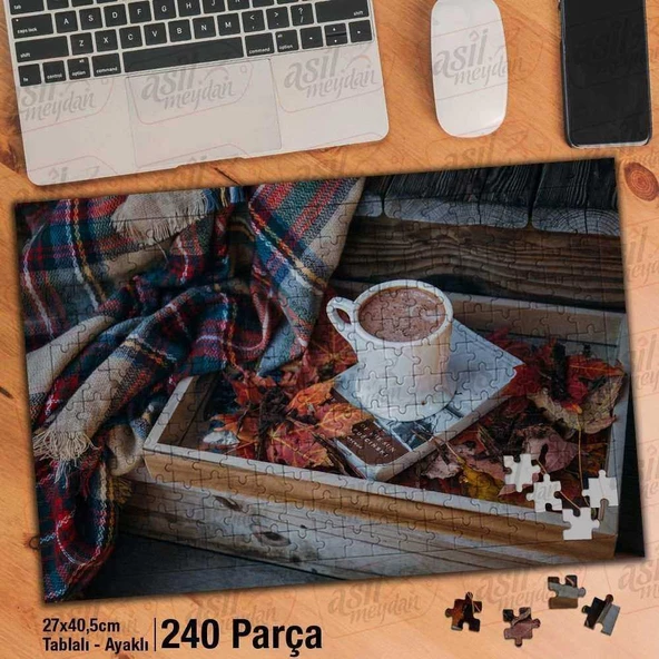 Asil Hobi Kahve - Sıcak Çikolata - İçecek Yapboz -Ayak Destekli Çerçeveli 240 Parça Puzzle