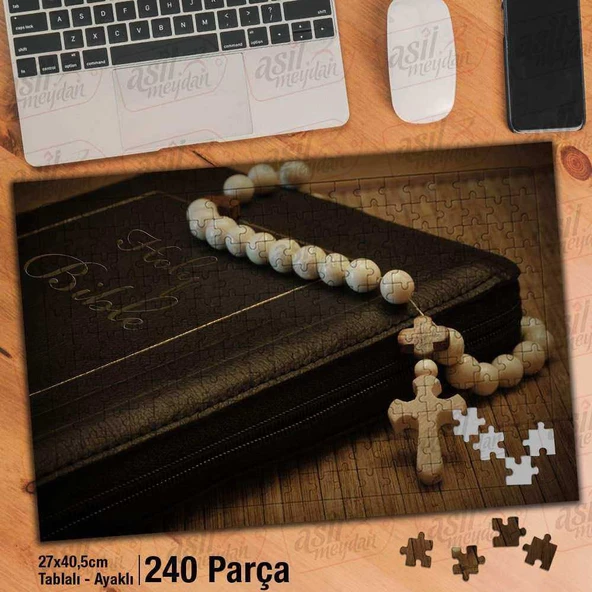 Asil Hobi Kutsal Kitap - Haç - Hırıstiyan - Din Yapboz -Ayak Destekli Çerçeveli 240 Parça Puzzle