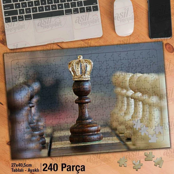 Asil Hobi Piyon - Kral - Santraç - Oyun - Taç Yapboz - Ayak Destekli Çerçeveli 240 Parça Puzzle
