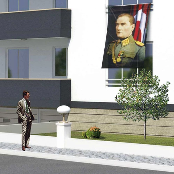 Üniformalı Mustafa Kemal Atatürk Poster Cephe Bayrak -150x225cm