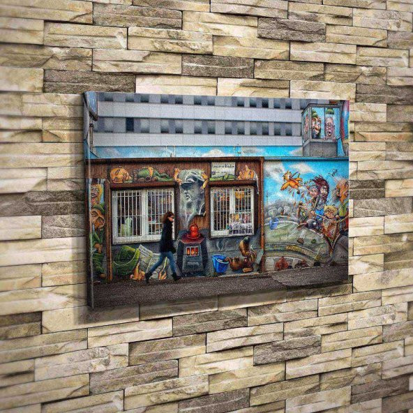 Doğu Berlin Sokakları -Sanat -Graffiti - Duvar Boyama -Şehir -Almanya - Dekoratif Kanvas 35x50 Tablo