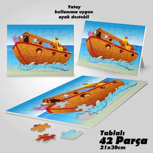 Asil Hobi Deniz-Gemi -Sevimli Hayvanlar- Çocuklar İçin Eğitici Yapboz- Ayak Destekli 42 Parça Puzzle