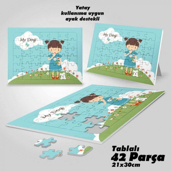 Asil Hobi Benim Köpeğim - Sevimli Kız - Çocuklar İçin Eğitici Yapboz- Ayak Destekli 42 Parça Puzzle