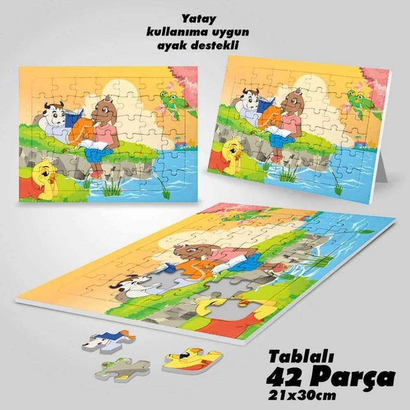 Asil Hobi Kitap okuyan hayvanlar -Doğa - Çocuklar İçin Eğitici Yapboz- Ayak Destekli 42 Parça Puzzle