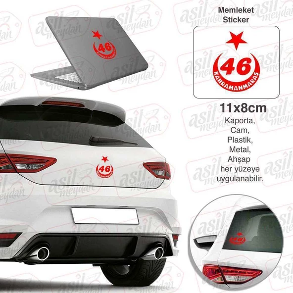 Kahramanmaraş Plaka 46 Ay Yıldız Kırmızı Sticker, Araba, Etiket, Aksesuar, Tuning, Modifiye, Arma