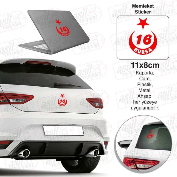 Bursa Plaka 16 Ay Yıldız Kırmızı Sticker, Araba, Araç, Etiket, Aksesuar, Tuning, Modifiye, Arma