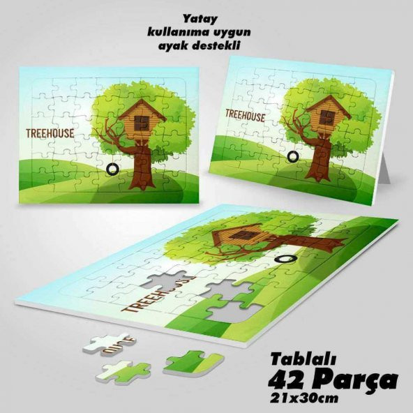 Asil Hobi Yeşil Ağaç Ev - TreeHouse Yapboz- Ayak Destekli Çerçeveli 42 Parça Puzzle