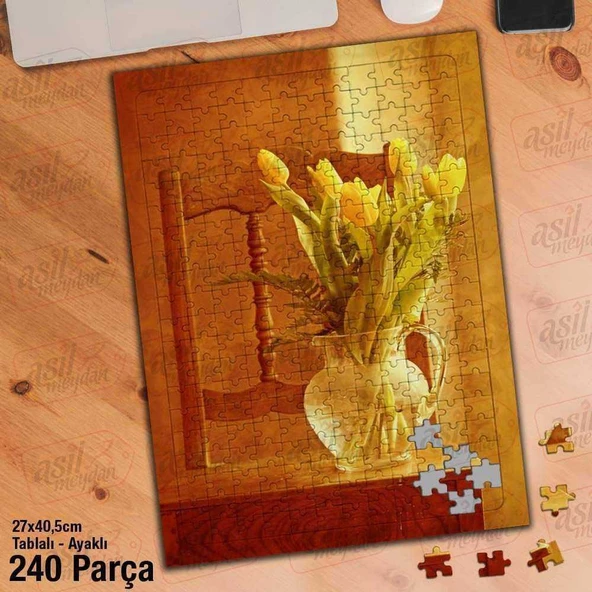 Asil Hobi Masa - Vazo - Lale - Çiçek - Bitki Yapboz - Ayak Destekli Çerçeveli 240 Parça Puzzle