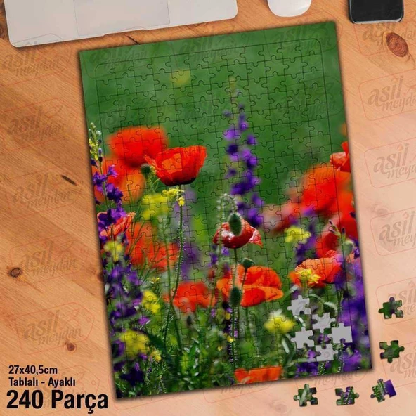 Asil Hobi Rengarenk Kır Çiçekleri - Manzara - Doğa Yapboz - Ayak Destekli Çerçeveli 240 Parça Puzzle
