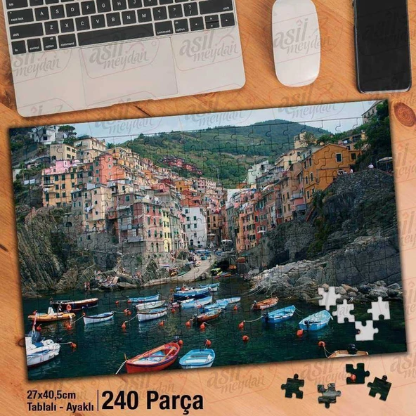 Asil Hobi Sandal - Kayık - Deniz- Evler - Dağlar Yapboz -Ayak Destekli Çerçeveli 240 Parça Puzzle