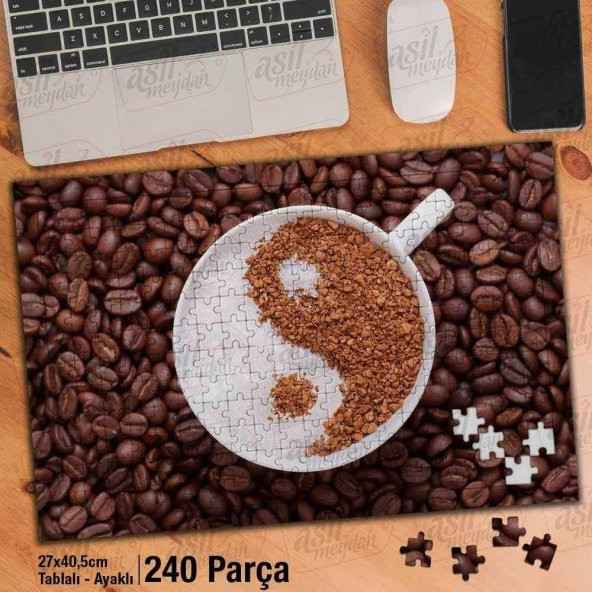 Asil Hobi Yin Yang - Kahve Çekirdekleri - Fincan Yapboz -Ayak Destekli Çerçeveli 240 Parça Puzzle