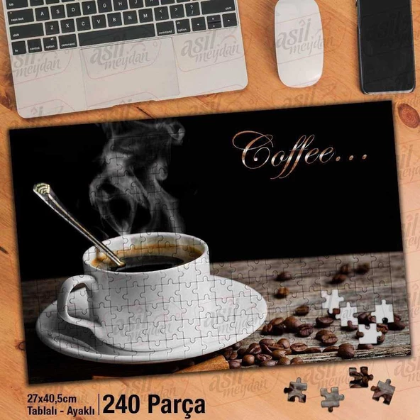 Asil Hobi Bir Fincan Kahve - Coffee Yapboz -Ayak Destekli Çerçeveli 240 Parça Puzzle