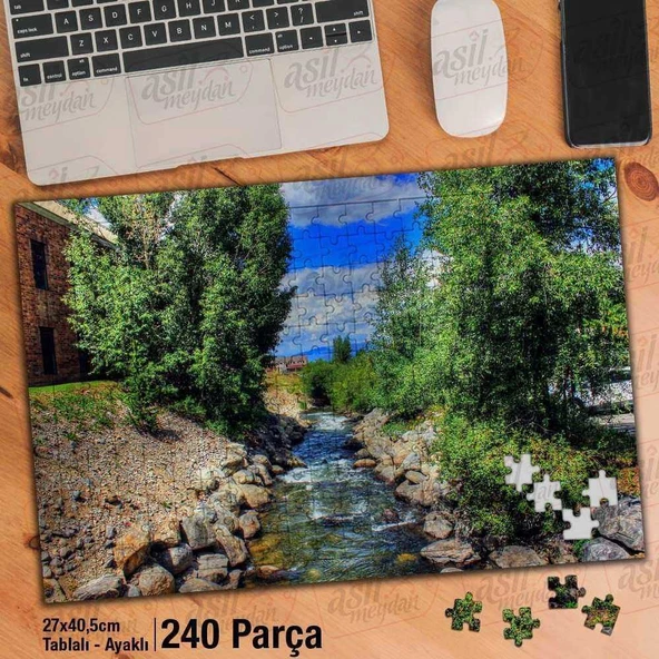 Asil Hobi Dere - Yeşil Ağaçlar - Doğa - Manzara Yapboz- Ayak Destekli Çerçeveli 240 Parça Puzzle