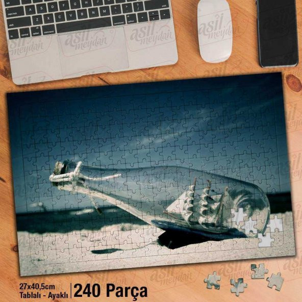 Asil Hobi Cam Şişe İçinde Maket Gemi - Kumsal Yapboz - Ayak Destekli Çerçeveli 240 Parça Puzzle