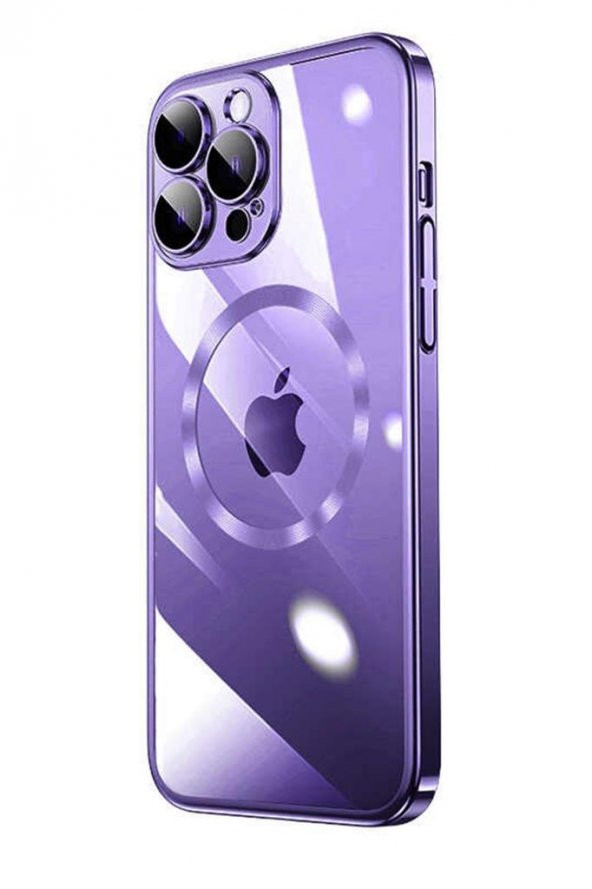 Apple iPhone 14 Pro Max Kılıf Kamera ve Lens Korumalı Magsafe Şeffaf Renkli Çerçeveli Sert PC Lüx Kapak