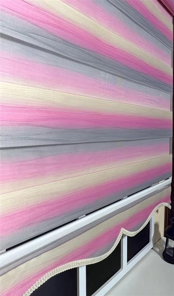 Zebra Stor Perde Pembe Gri Renk Geçişli Etek Dilimli ST 046  Pembe 80 x 200 - Resim 5