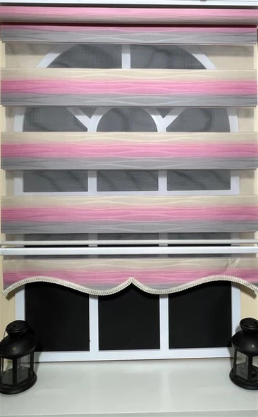 Zebra Stor Perde Pembe Gri Renk Geçişli Etek Dilimli ST 046  Pembe 80 x 200 - Resim 2