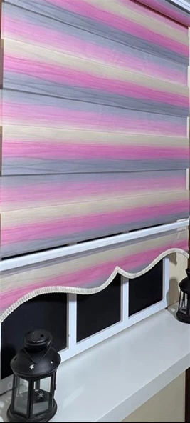 Zebra Stor Perde Pembe Gri Renk Geçişli Etek Dilimli ST 046  Pembe 80 x 200 - Resim 4