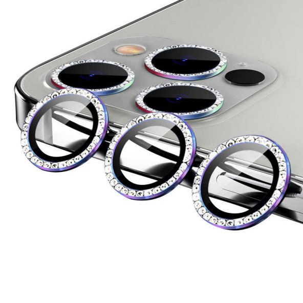 Apple iPhone 11 Pro CL-06 Renkli Taşlı Kamera Lens Koruyucu - 3