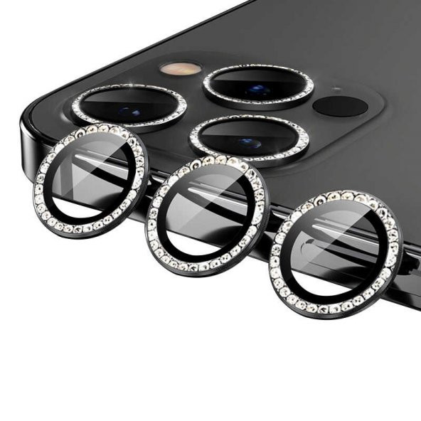 Apple iPhone 11 Pro CL-06 Renkli Taşlı Kamera Lens Koruyucu - 4