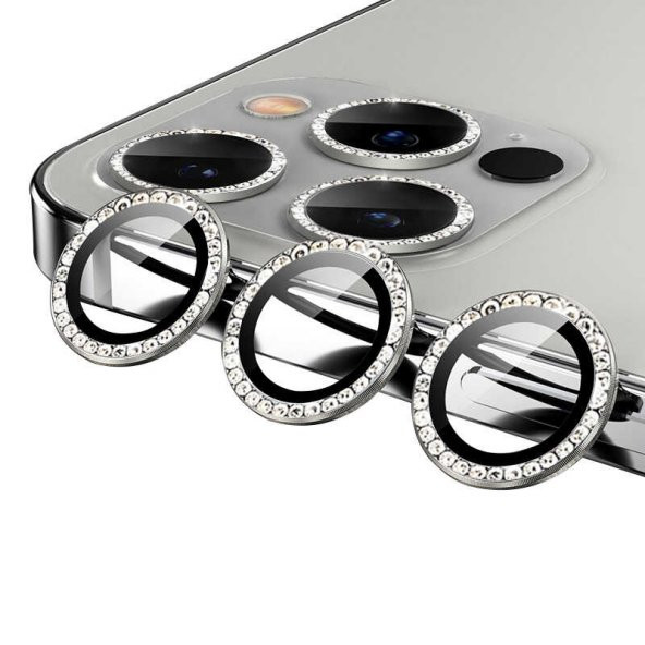 Apple iPhone 11 Pro CL-06 Renkli Taşlı Kamera Lens Koruyucu - 7