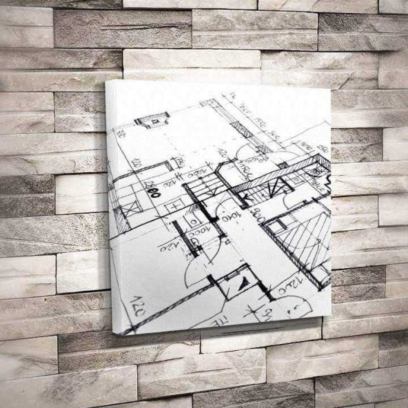 Proje Çizim - Mimari - İnşaat - Yapı - Mühendis - Planlama -Tuval Dekoratif Kanvas Tablo 50x50cm