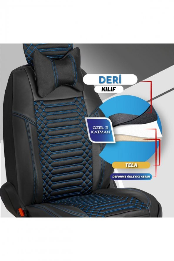 ACKSTREXCSYHMAVİ001-72 
Fiat Uno Lüks Deri Oto Koltuk Kılıfı Ön/Arka Set EXCLUSİVE - 3