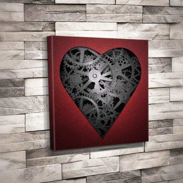 Kalp sembolü - Aşk - Mekanizma - Çark - Demir - Metal -Tuval Dekoratif Kanvas Tablo 50x50cm