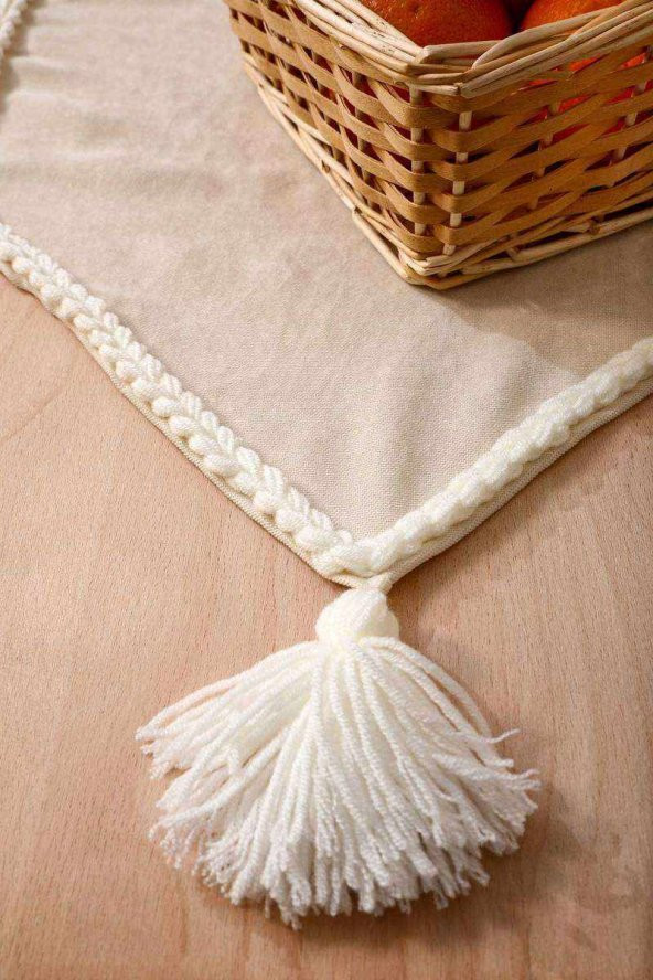 90X30 Püsküllü Runner Ekru - 3