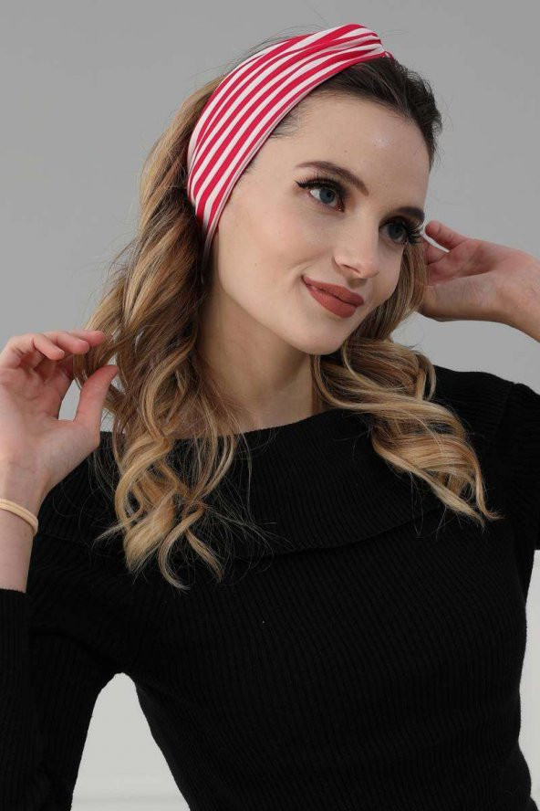 Bandana Saç Bandı Fuşya Çizgili - 2