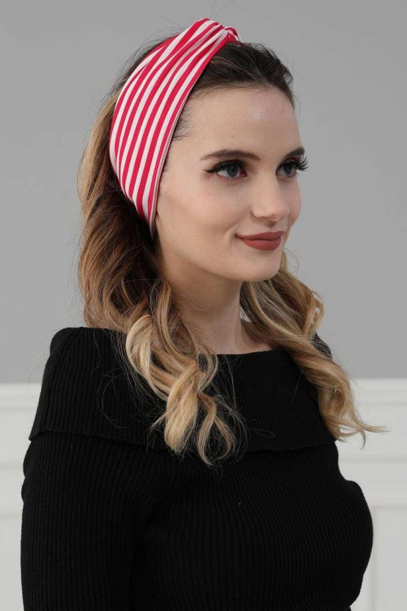 Bandana Saç Bandı Fuşya Çizgili - 4
