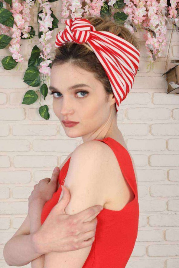 Bandana Saç Bandı Kırmızı Çizgili - 2