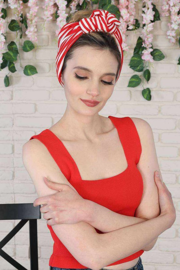 Bandana Saç Bandı Kırmızı Çizgili - 3