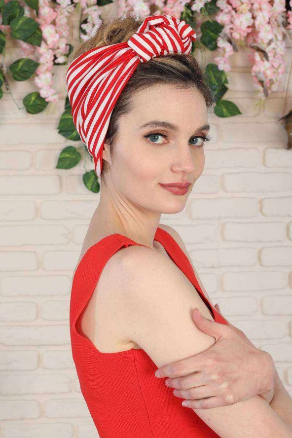 Bandana Saç Bandı Kırmızı Çizgili - 4