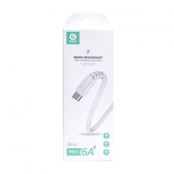 DVIP S01C 6A 67W Fast Charging UsbA to Type-C Data ve Hızlı Şarj Kablosu 1M Beyaz - 3