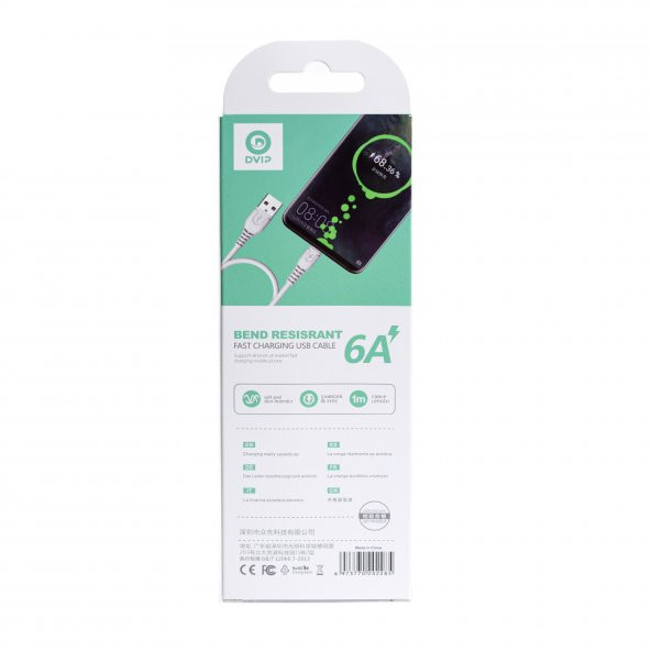 DVIP S01C 6A 67W Fast Charging UsbA to Type-C Data ve Hızlı Şarj Kablosu 1M Beyaz - 4