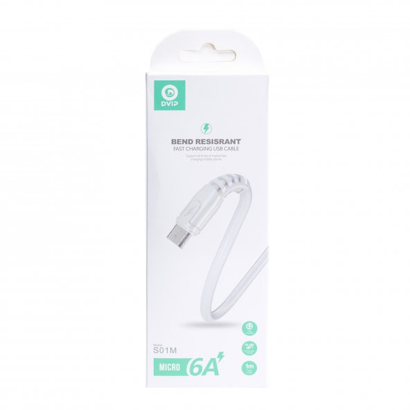 DVIP S01M 6A 67W Fast Charging UsbA to Micro Data ve Hızlı Şarj Kablosu 1M Beyaz - 3
