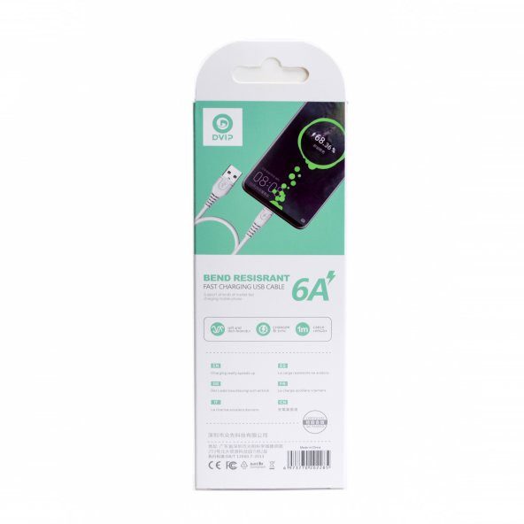 DVIP S01M 6A 67W Fast Charging UsbA to Micro Data ve Hızlı Şarj Kablosu 1M Beyaz - 4