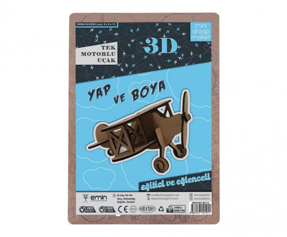 Boyanabilir 3D Ahşap Uçak - Demonte - Resim 2
