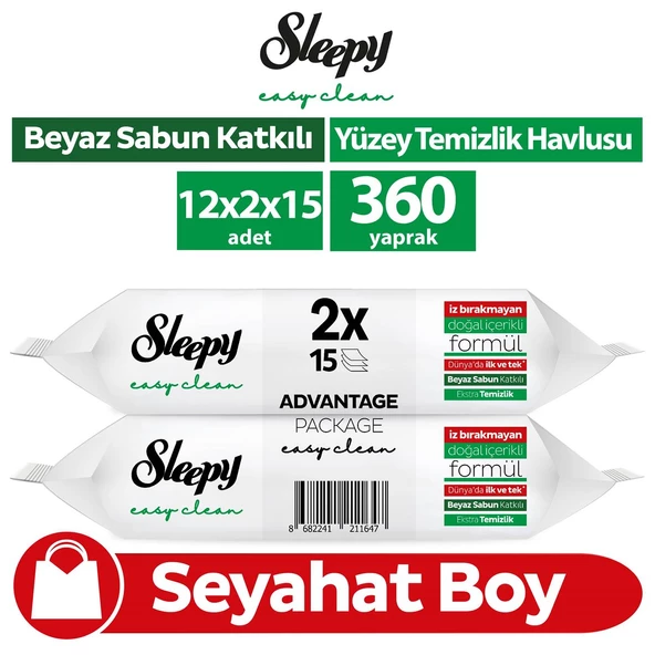 Sleepy Easy Clean Yüzey Temizlik Havlusu Seyahat Boy 12x2x15 (360 Yaprak)