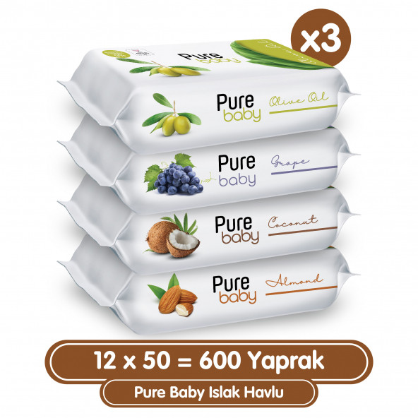 Pure Baby Islak Havlu 12x50 (600 Yaprak)
