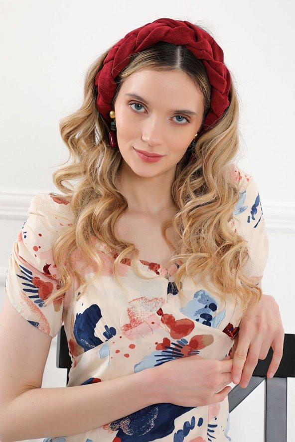 Örgülü Saç Bandı ,Bandana,Bordo,SB-11 - 2