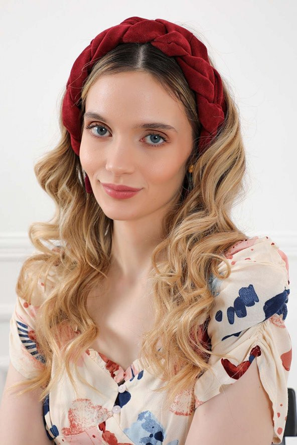 Örgülü Saç Bandı ,Bandana,Bordo,SB-11 - 3