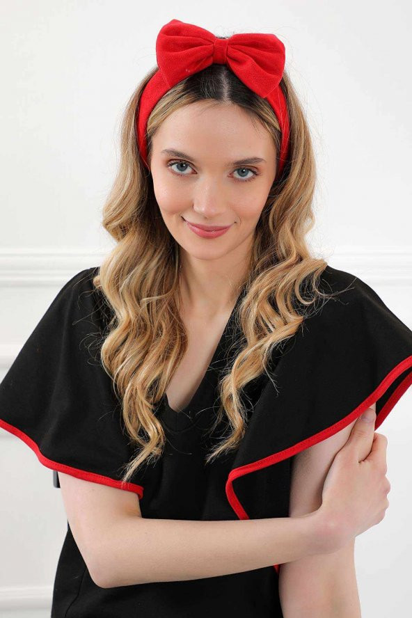 Fiyonklu Saç Bandı , Bandana,Kırmızı,SB-10 - 2
