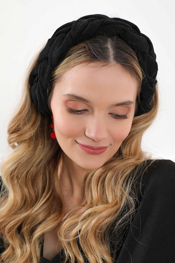 Örgülü Saç Bandı ,Bandana,Siyah,SB-11 - 5