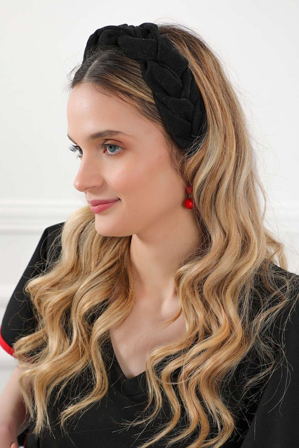 Örgülü Saç Bandı ,Bandana,Siyah,SB-11 - 4