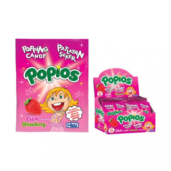 Hleks Patlayan Şeker Popios 4 gr 40 Adet Çilek 12 Paket (Toplam 480 Adet) - 3