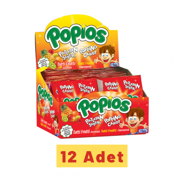 Hleks Patlayan Şeker Popios 4 gr 40 Adet Tutti Frutti 12 Paket (Toplam 480 Adet)