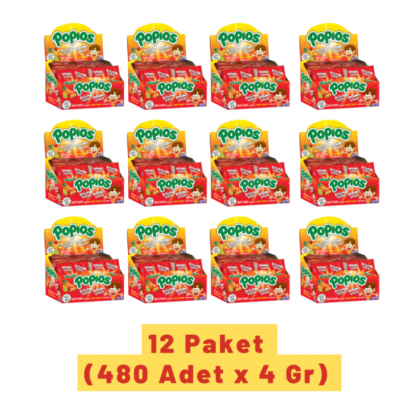 Hleks Patlayan Şeker Popios 4 gr 40 Adet Tutti Frutti 12 Paket (Toplam 480 Adet) - 4