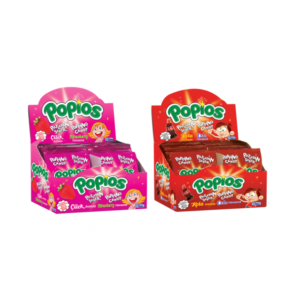 Hleks Patlayan Şeker Popios Çilek Kola 4 Gr 40+40 Adet